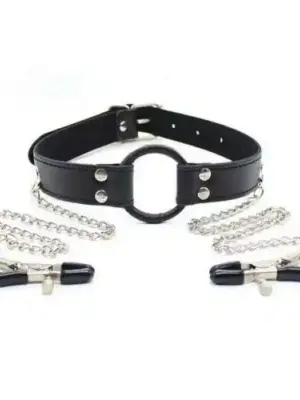 Stymulator-Ring Gag + Nipples Clamps (black)