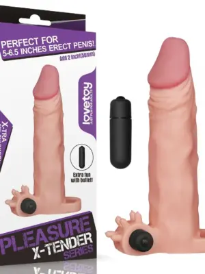 Add 2"" Pleasure X Tender Vibrating Penis Sleeve Flesh