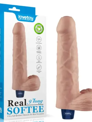 9" REAL SOFTEE Rechargeable TPE Vibrating Dildo(Flesh)