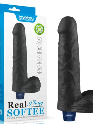 9" REAL SOFTEE Rechargeable TPE Vibrating Dildo(Black)