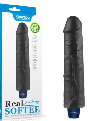 9.5" REAL SOFTEE Rechargeable TPE Vibrating Dildo(Black
