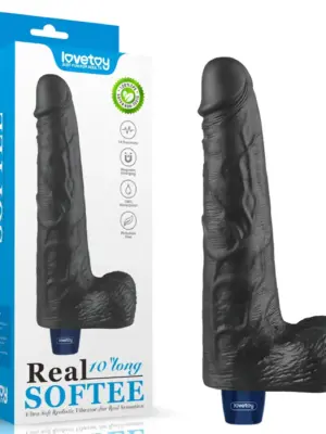 10" REAL SOFTEE Rechargeable TPE Vibrating Dildo(Black)