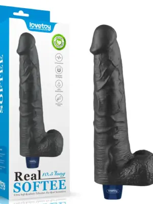 10.5" REAL SOFTEE Rechargeable TPE Vibrating Dildo(Black)