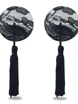 Reusable Black Lace Round Tassel Nipple Pasties