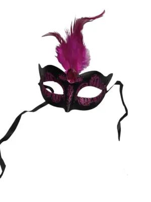 Maska-Venetian Mask Purple with Purple Stone and Feather