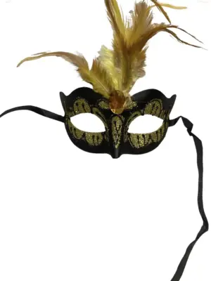 Maska-Venetian Mask Yellow with Yellow Stone and Feather