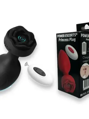 Power Escorts - Princess Plug - Remote Rose Design Plug - USB Rechargeable - 10 Functions - Black