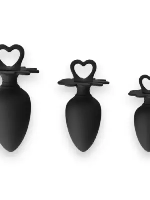 Power Escorts - Heart Plug Anal Starter 3-Pack - S, M & L - Black - quality Silicone - Colour box
