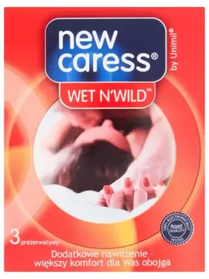 Prezerwatywy Lateksowe NEW CARESS BOX 3 WET N' WILD 52mm Naturalne
