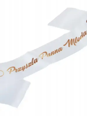 Szarfa biała z nadrukiem rose gold Przyszła Panna Młoda