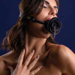 Rose Ball Gag with Plug Black