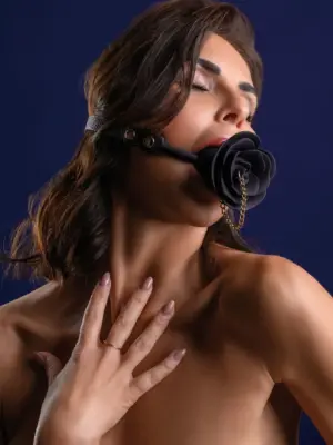 Rose Ball Gag with Plug Black