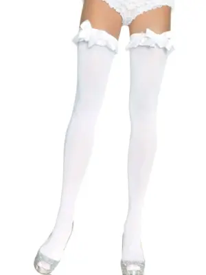 Opaque Thigh Highs With Bow White