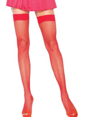 Nylon Fishnet Thigh Highs Red