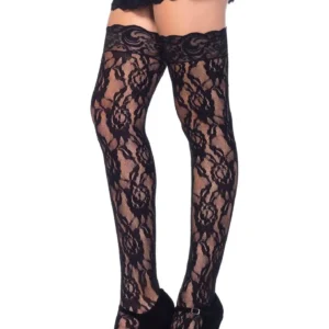 Rose Lace Stockings Black
