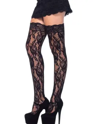 Rose Lace Stockings Black