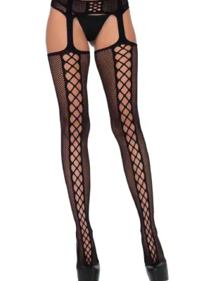 Lace up backseam stockings Black