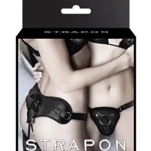 STRAPON BLACK PU HARNESS WITH TWO RINGS