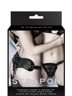 STRAPON BLACK PU HARNESS WITH TWO RINGS