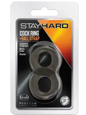 STAY HARD COCK RING AND BALL STRAP BLACK