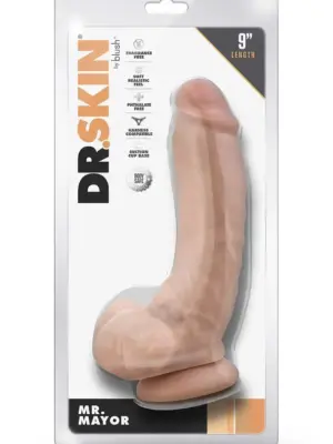 DR. SKIN MR. MAYOR 9 INCH DILDO WITH BALLS BEIGE