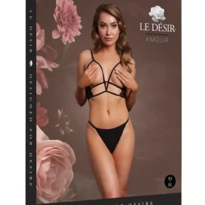Open Cup Triangle Bra with Lace and Adjustable Sliders - One Size - Black