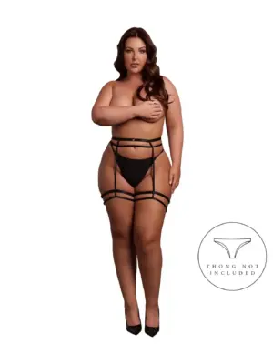 Double Strap Garter Belt with Adjustable Sliders - Plus Size - Black
