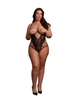 Lace Underwired Open Cup Bodysuit with Adjustable Sliders - Plus Size - Black