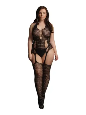 Lace Suspender Bodystocking - Plus Size