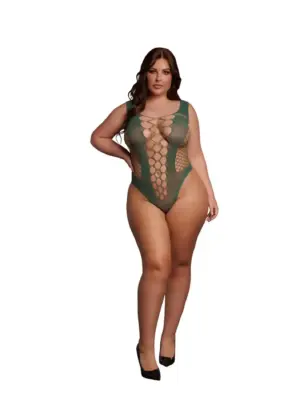 V-Neck Teddy with Opaque Panels - Queen Size