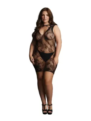 High Neck Lace Mini Dress - Plus Size