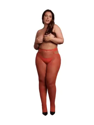 Shimmering Cut-Out Tights - Plus Size - Red/Gold Glitter