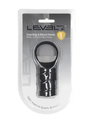 Silicone Cockring and Ribbed Sleeve - Black