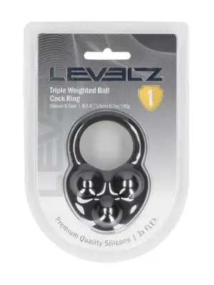 Liquid Silicone Triple Weighted Ball Cockring - Black