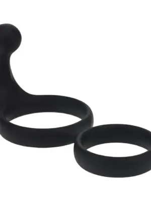 Silicone Double Cockring with Anal Stimulator - Black