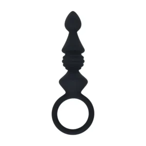Ribbed Silicone Anal Probe with Loop - Black