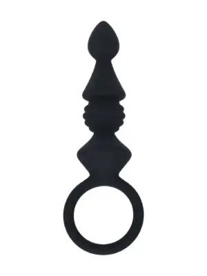 Ribbed Silicone Anal Probe with Loop - Black