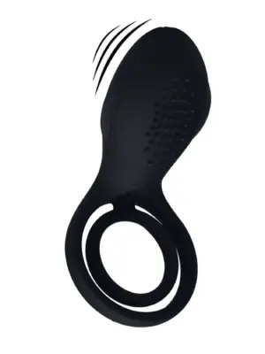 Vibrating Cock and Ball Ring with Winged Stimulator - Black