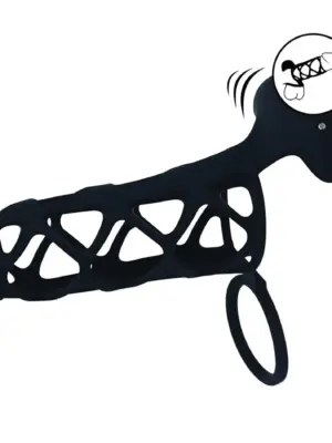 Vibrating Cage Silicone Cock Sleeve and Ball Ring - Black