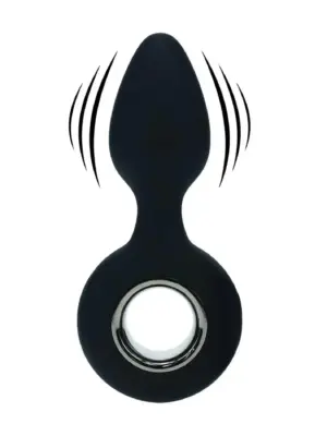 Vibrating Silicone Anal Plug with Loop - Black