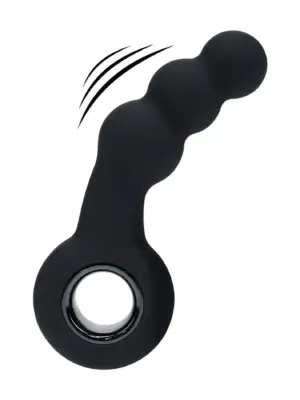 Vibrating Beaded Silicone Prostate Massager with Loop - Black