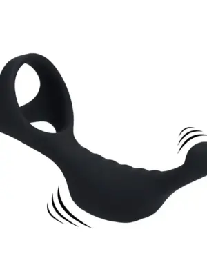 Vibrating Silicone Prostate Stimulator with Tri O Cockring - Black