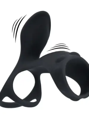 Vibrating Silicone Cock and Ball Ring with Shaft Loop - Black