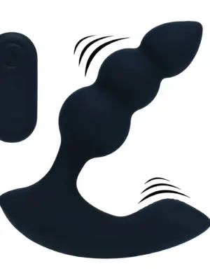 Dual Motor Remote Control Beaded Vibrating Liquid Silicone Prostate Stimulator - Black