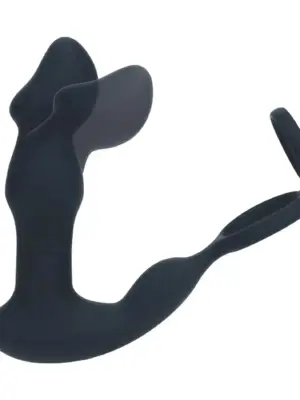 Remote Control Vibrating Thrusting Come-Hither Silicone Prostate Stimulator with Cockring - Black