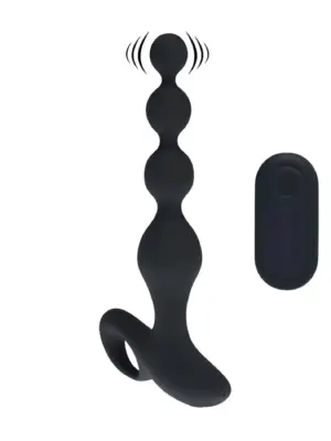 Remote Control Beaded Vibrating Silicone Anal Plug - Black