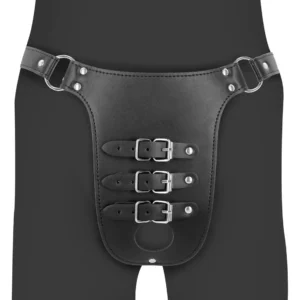 PU Leather Chastity Belt with Straps - Black