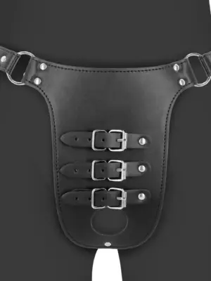 PU Leather Chastity Belt with Straps - Black