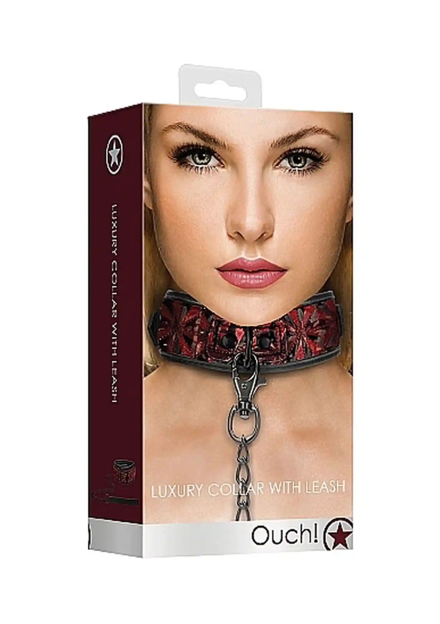 Luxury Collar with Leash - Burgundy - obrazek 3