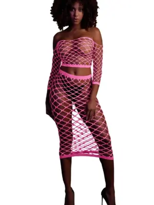 Long Sleeve Crop Top and Long Skirt - Pink - XS/XL